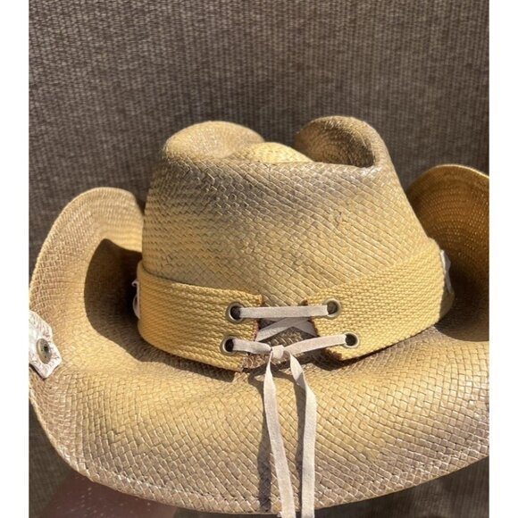 Peter Grimm Keith Style Natural Fiber Weave Drifter Cowboy Hat Adorned Sz OS main image 10